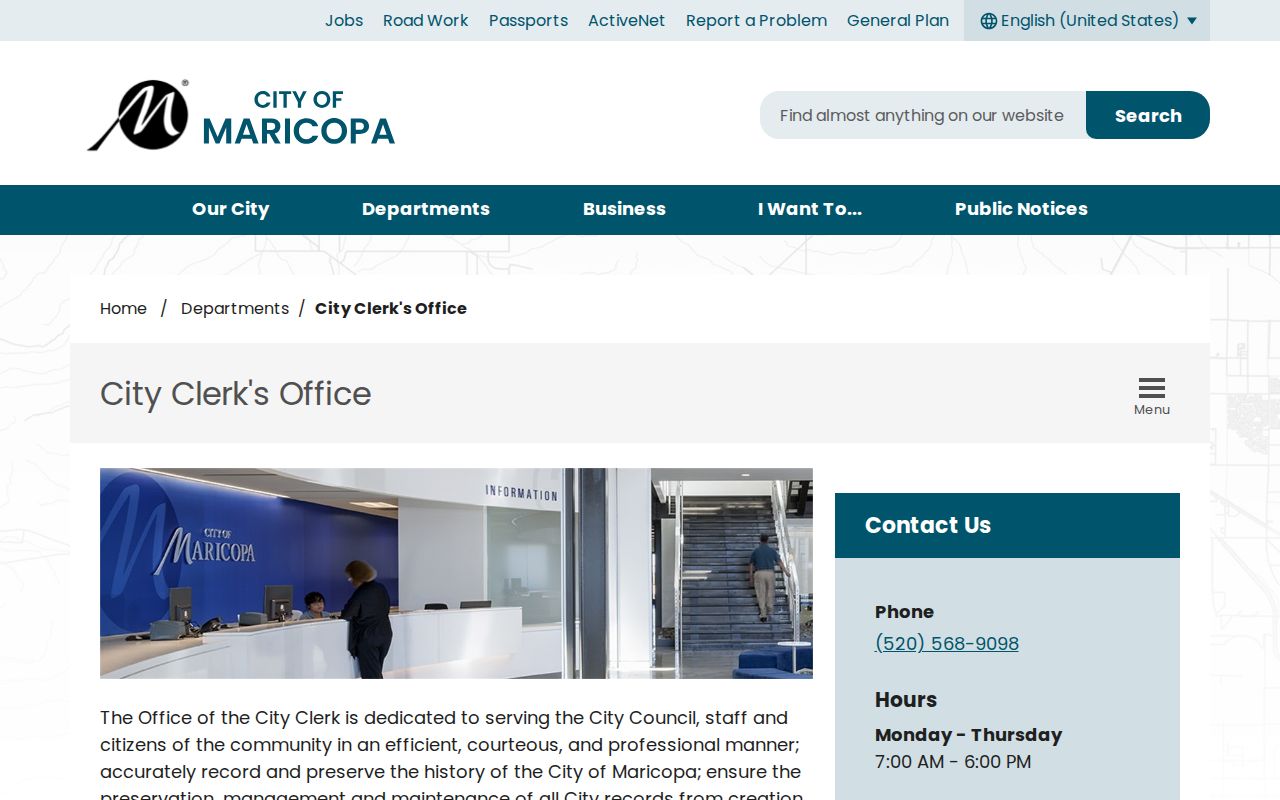 Maricopa residents directory City Clerk records page