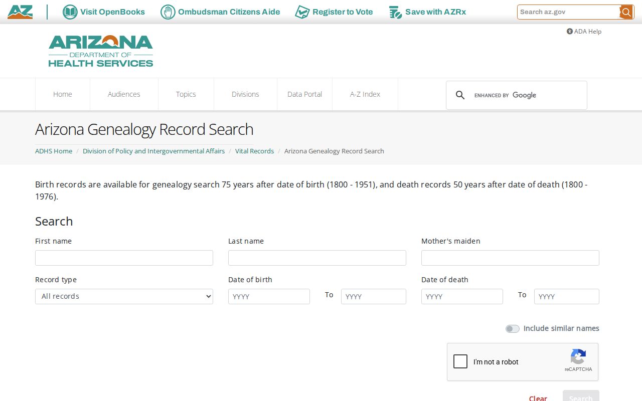 Maricopa previous residents Arizona genealogy birth and death search