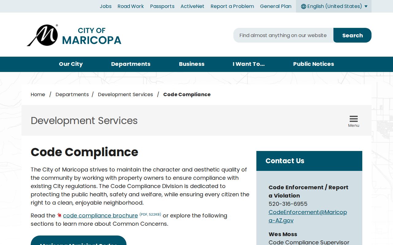 Maricopa street directory Code Compliance records access