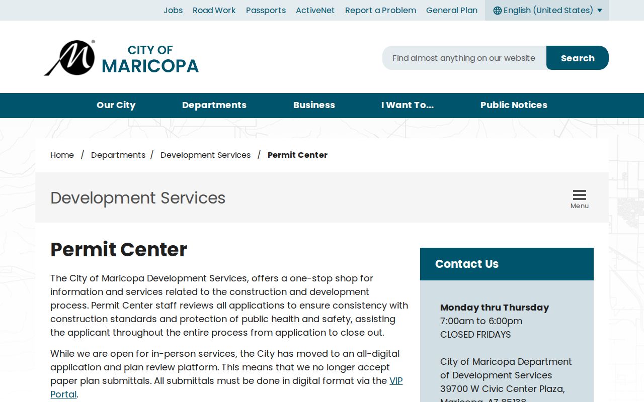 Maricopa street directory city Permit Center access